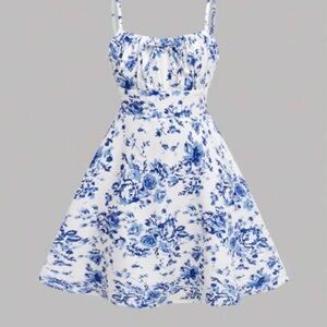 Floral Blue and White Dress